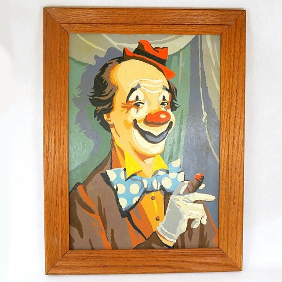 1960s Circus Clown Portrait, PBN, “Funny Fellas” by Craft Master, Framed Art - Picture 1 of 3